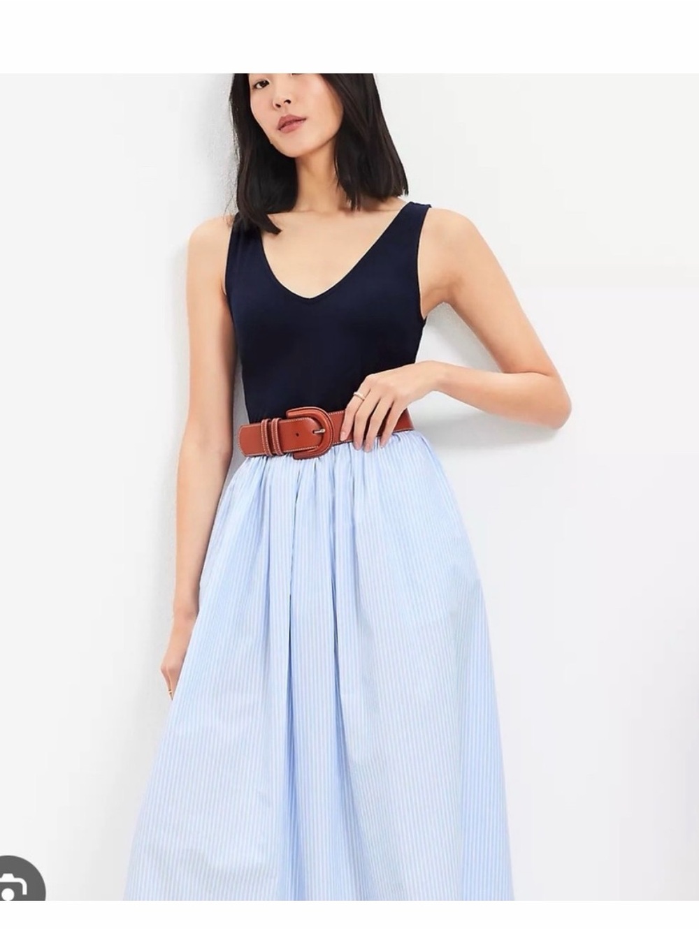 LOFT Women's Light Blue Pinstripe Midi Dress